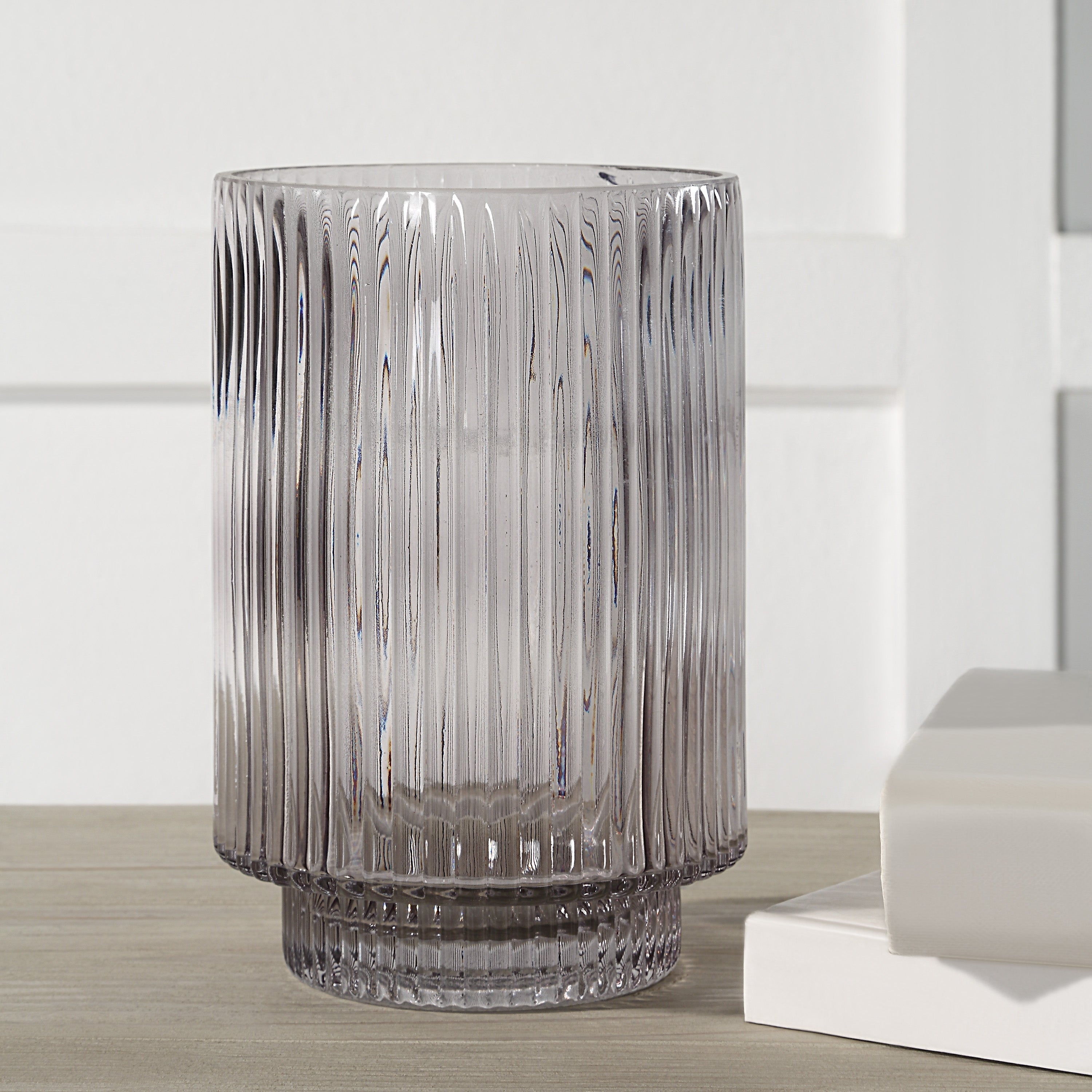 Renwil Amiens Indoor Mouth Blown Glass Glass Vase - Grey Fluted
