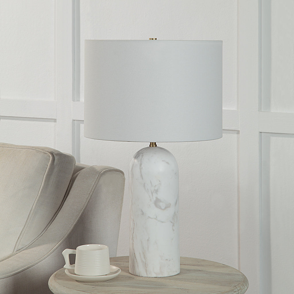 Renwil Beausoleil 25" Tall Satin Brass Iron Table Lamp with Drum Linen Shade