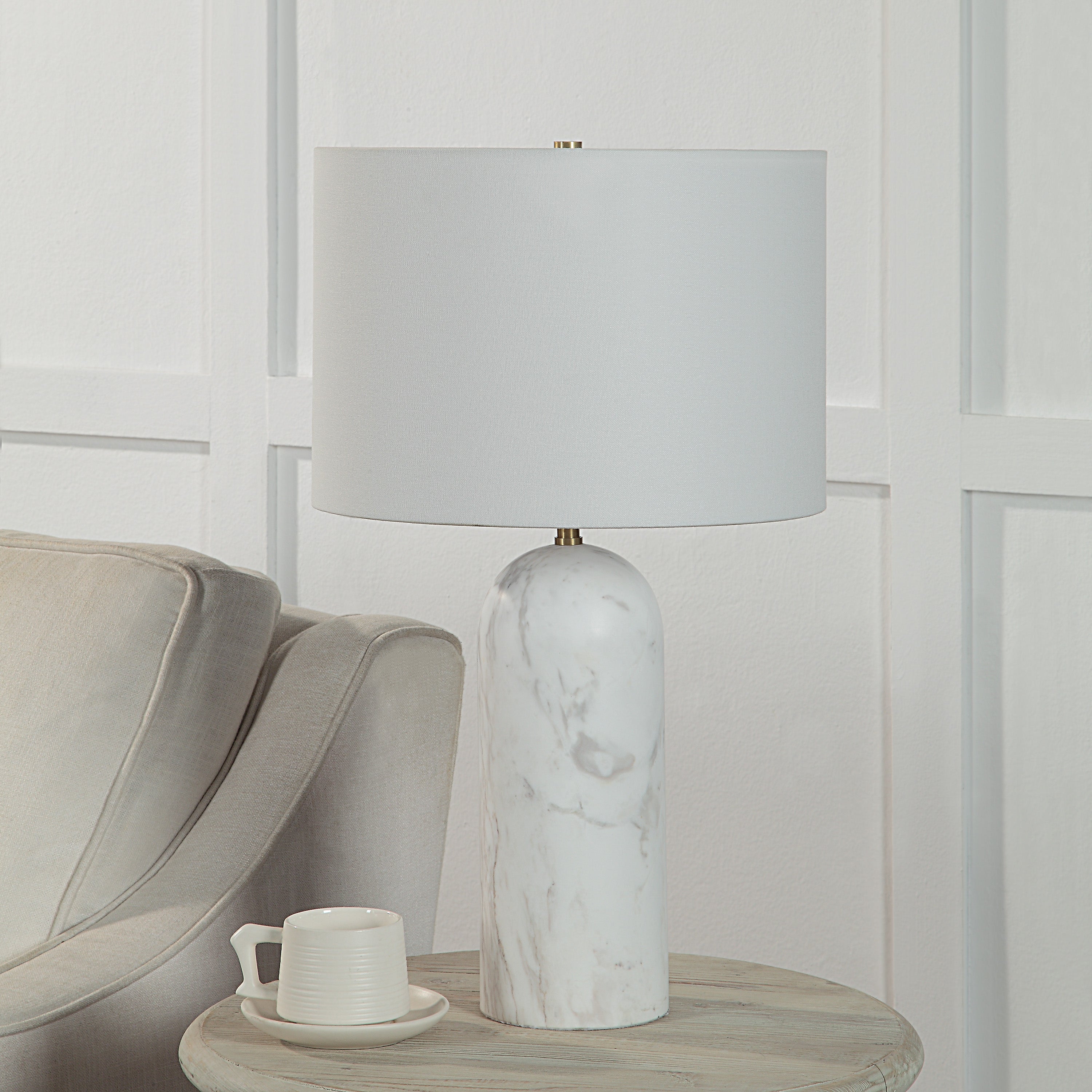Renwil Beausoleil 25" Tall Satin Brass Iron Table Lamp with Drum Linen Shade