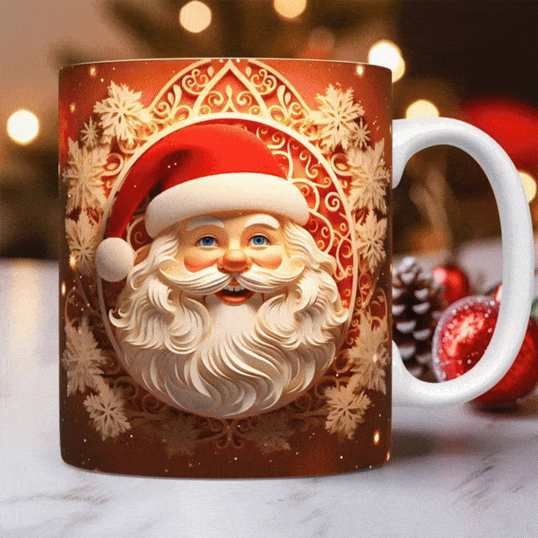 ☕ 3D Christmas Ceramic Mug – Santa & Snowman Holiday Coffee Cup