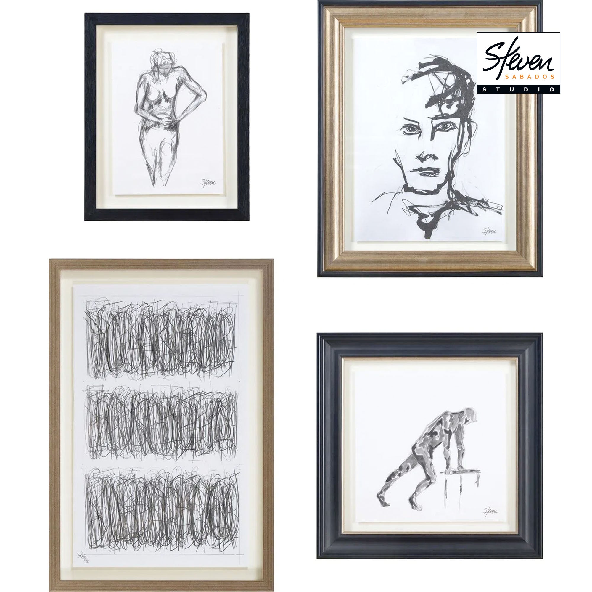 Renwil Studio Line - Sketch 4 Piece Wide Wall Art - Black