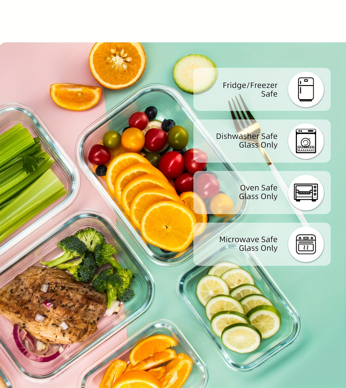 10pcs Storage Containers, Leak Proof Glass Meal Prep Containers, Reusable And Stackable Food Storage Containers With Lids Airtight, Green, For Camping, Picnic, School, Office And College, Kitchen Organizers And Storage, Kitch