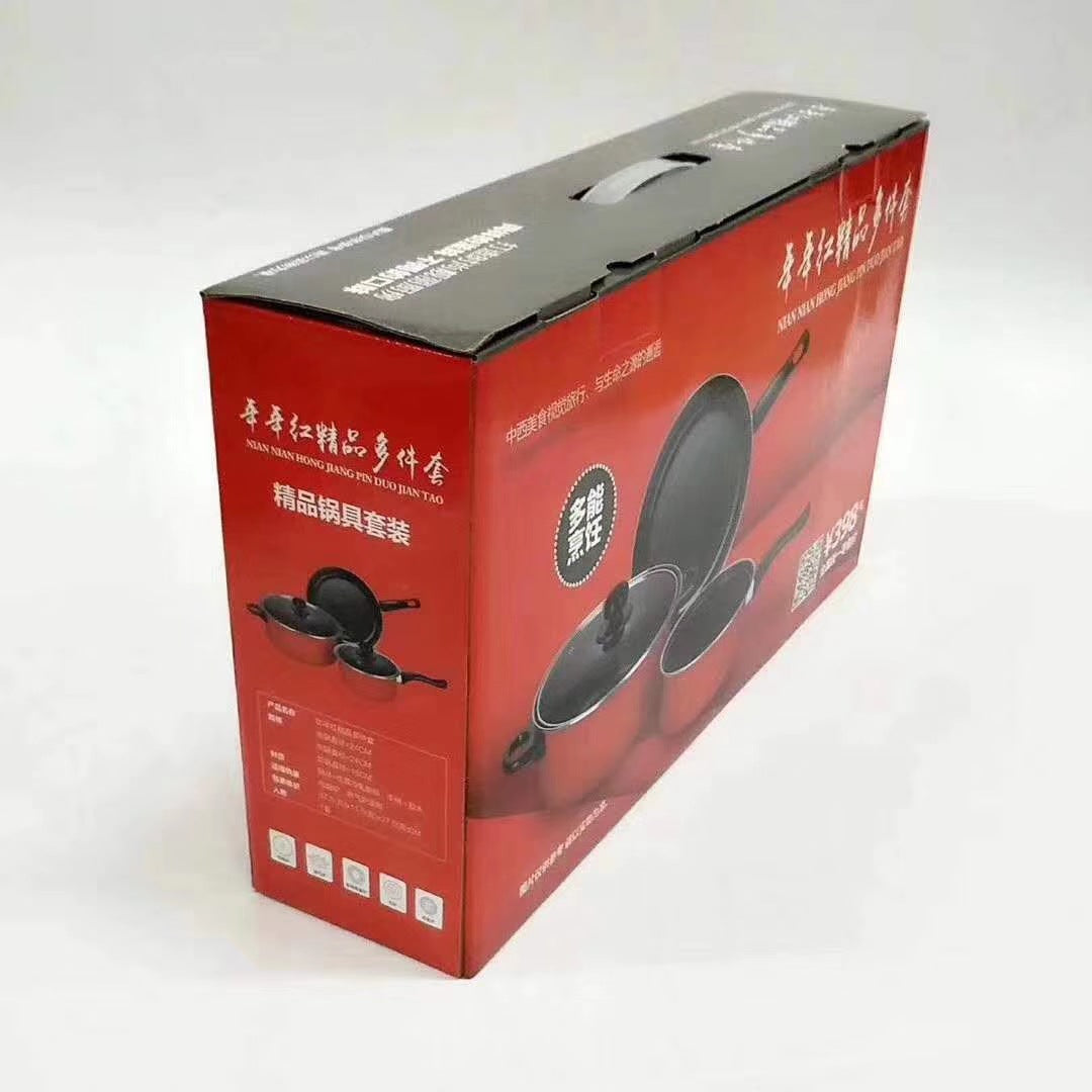 Red 3-Piece Non-Stick Cookware Set ? Milk Pot, Soup Pot & Frying Pan with Custom Logo Option