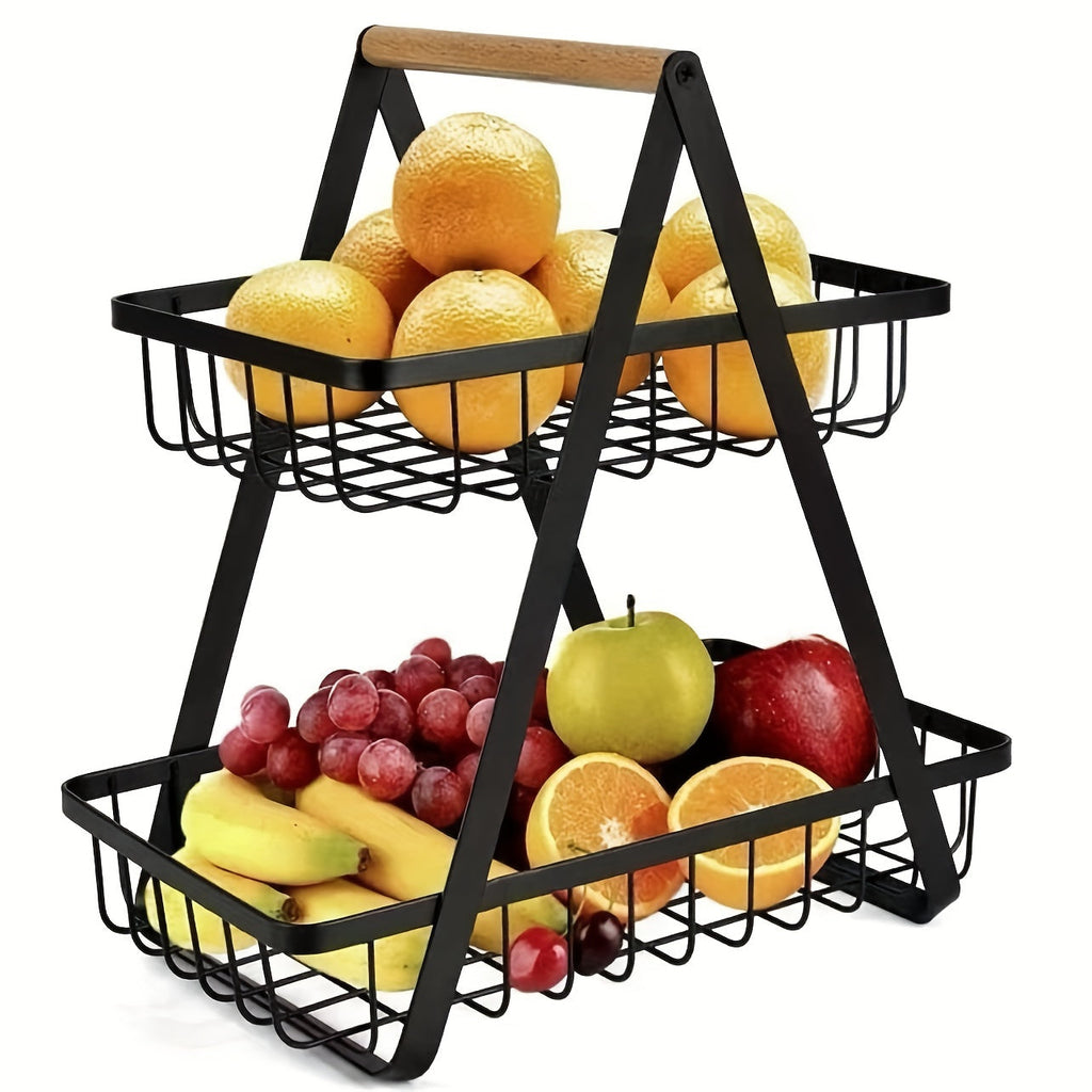 [2/3 Tier Metal Basket] 2/3 Tier High-Capacity Metal Fruit Basket | Portable Countertop Organizer for Fruits, Vegetables, Bread & Snacks | Detachable Rectangle Design for Kitchen Storage