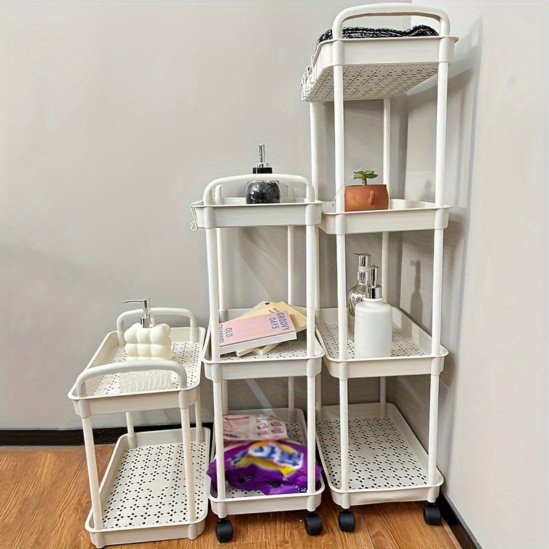 1pc Multi-Layer Storage Cart - Ergonomic Double Handle, Freestanding, Wheels, Durable Plastic, Ample Storage Capacity - Perfect for Bathroom, Living Room, Bedroom, Study, and Kitchen Organization and Decoration