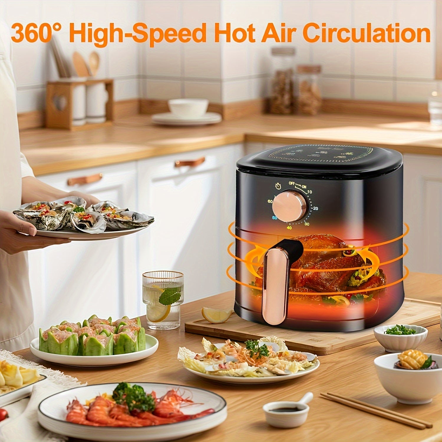 Mechanical Knob Type Air Fryer 1.06gal, BasicSimple Cooking Tool For Kitchen, MultifunctionalHousehold Healthy Cooking
