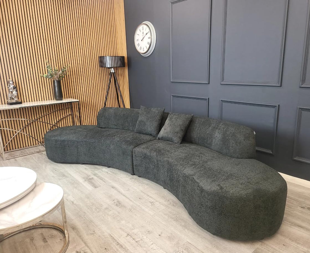 Miami Curved Boucle Sofa 3 Seater Modern Sculptural with Deep Seat Mid Century Style Curved Sofa for Living Room