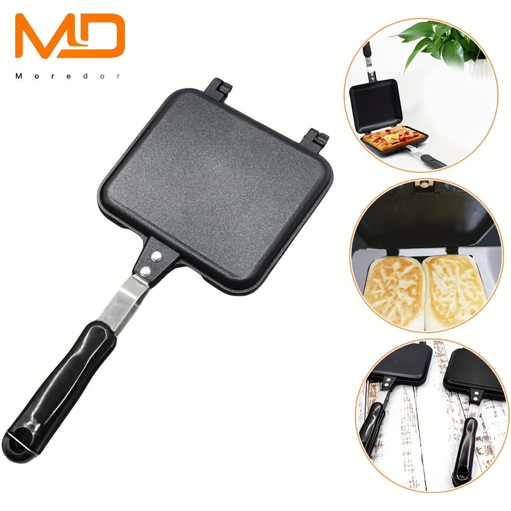 [1pc Non-Stick Sandwich Maker] MOREDOR 1pc Double-Sided Non-Stick Sandwich Maker & Griddle Pan | 1000W Portable Square Design with Detachable Plates | Indoor/Outdoor Kitchen Supplies, Easygrip Handles, Heatresistant Material