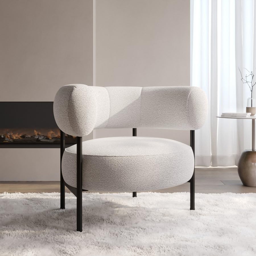 Romy Velvet Curved Armchair with Metal Legs – Recycled Velvet Lounge Accent Chair – Modern Upholstered Tub Chair – Living Room Seating