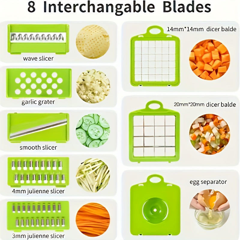 Vegetable Onion Chopper, Kitchen 16 In 1 Food Chopper 8 Blades Cutter With Container - Stainless Steel Blades - Efficiently Chops Vegetables, Onions, Herbs - Suitable for Home Cooks & Chefs - Great Gift for Kitchen Enthusiast