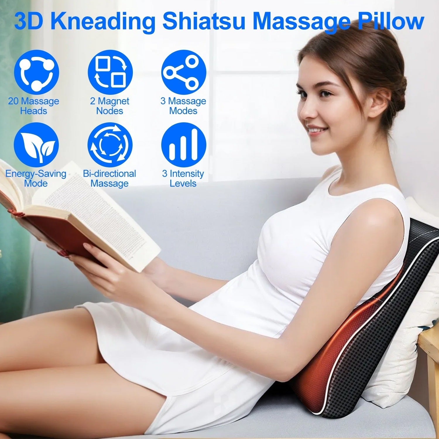3D Back Massager Pillow – Shiatsu Heat & Kneading Massage