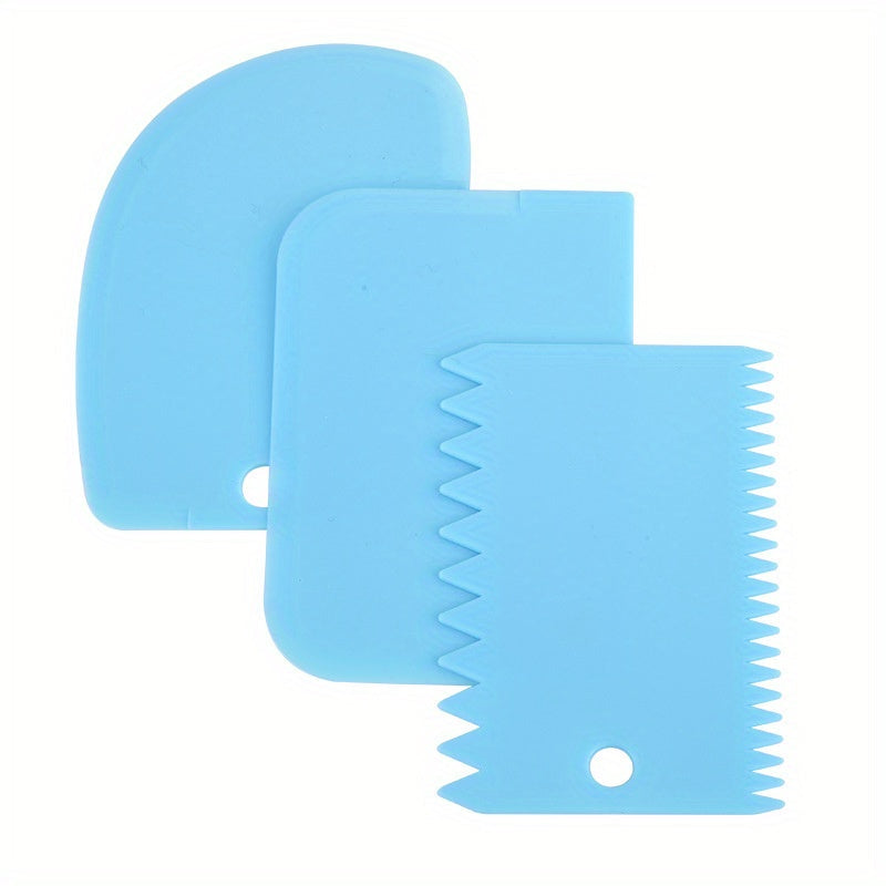 3pcs Cake Scraper Smoother Set - Cake Icing Smoother Tool For Cake Decoration, Flexible Plastic Dough Scraper - For Baking Enthusiasts & Professionals - Multifunctional Kitchen Tools - Perfect Gift for Bakers
