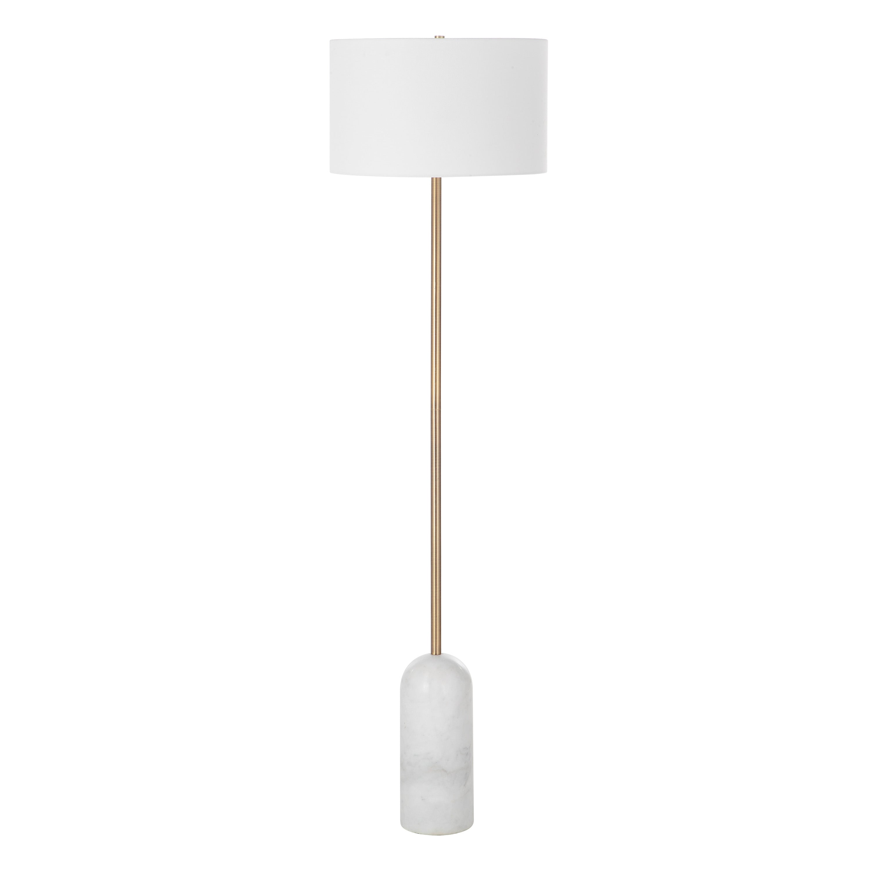 Renwil Lozica 62.5" Tall Antique Brushed Brass Floor Lamp with Drum Linen Shade
