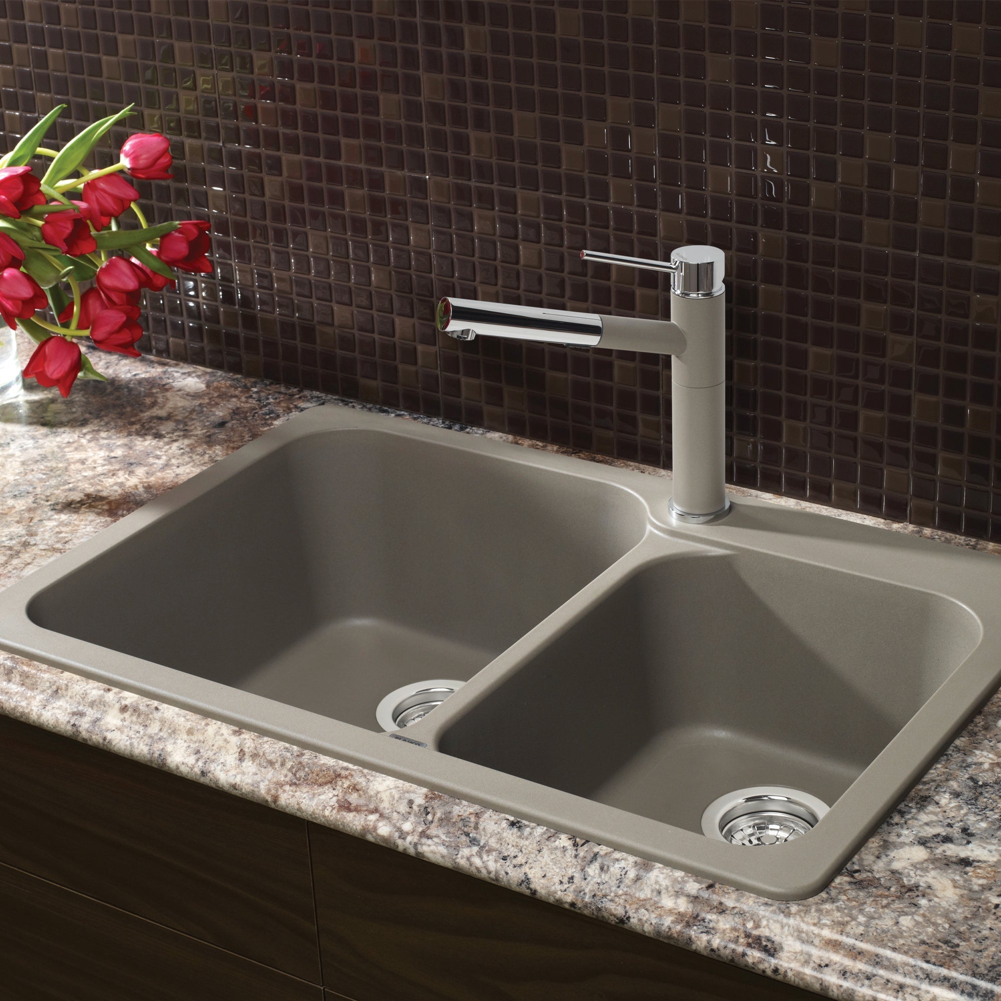 Blanco Vision Silgranit 31.5" 60/40 Double Bowl Dual Mount Kitchen Sink