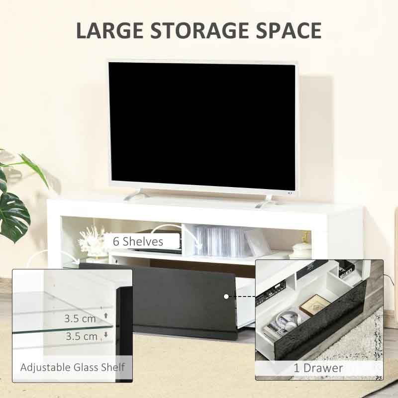 Black and White High Gloss TV Stand Cabinet with LED Lights – Modern Media Unit for Contemporary Living Rooms