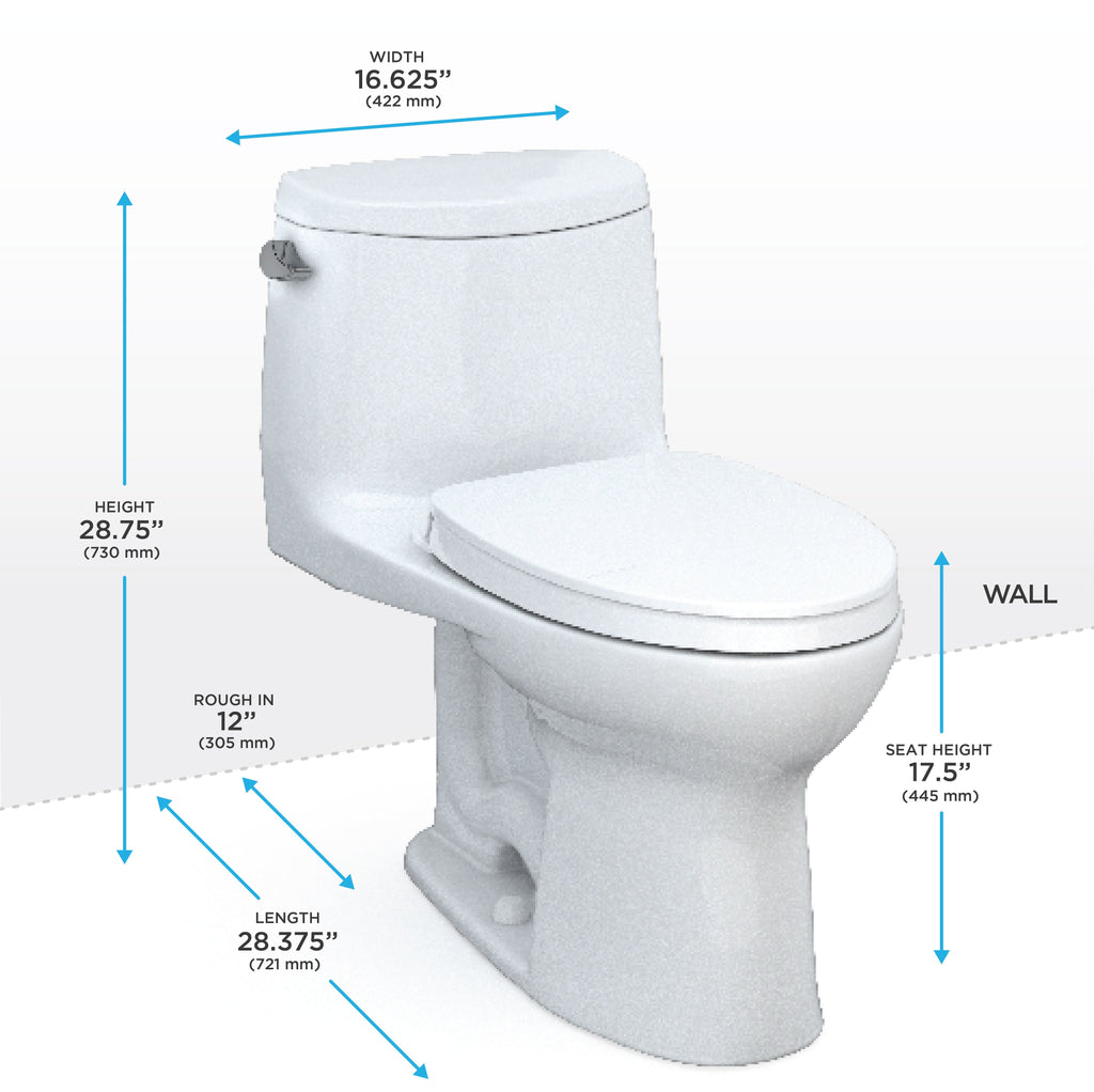 TOTO Ultramax II One Piece Elongated 1.28 GPF Universal Height Toilet with Ss124 Softclose Seat - Washlet+ Ready