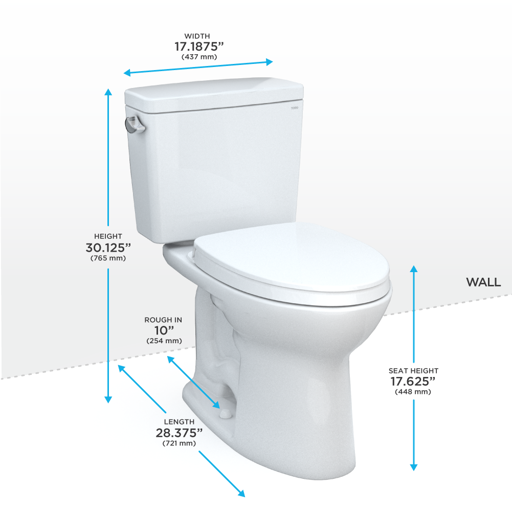 TOTO Drake Two Piece Elongated 1.6 GPF Universal Height Tornado Flush Toilet with 10" Rough In - Cefiontect - and Softclose Seat - Washlet+ Ready