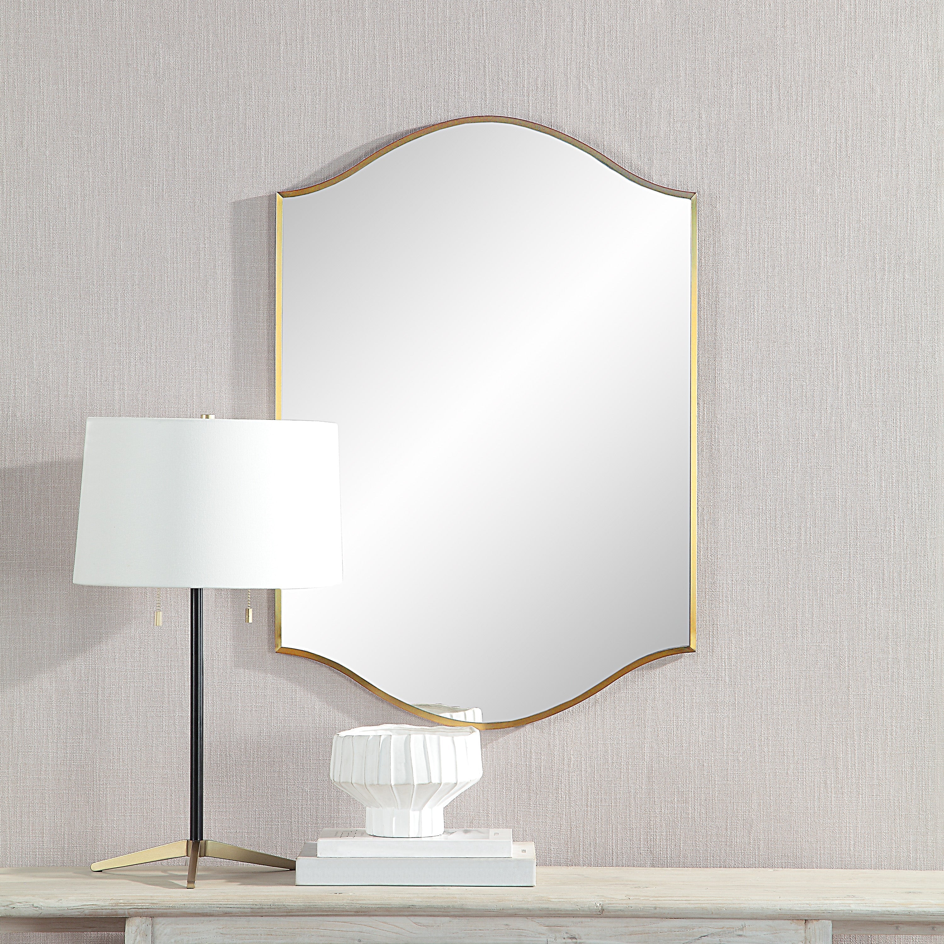 Renwil Florianne 36" Tall Rectangular Arch Mirror - Champagne