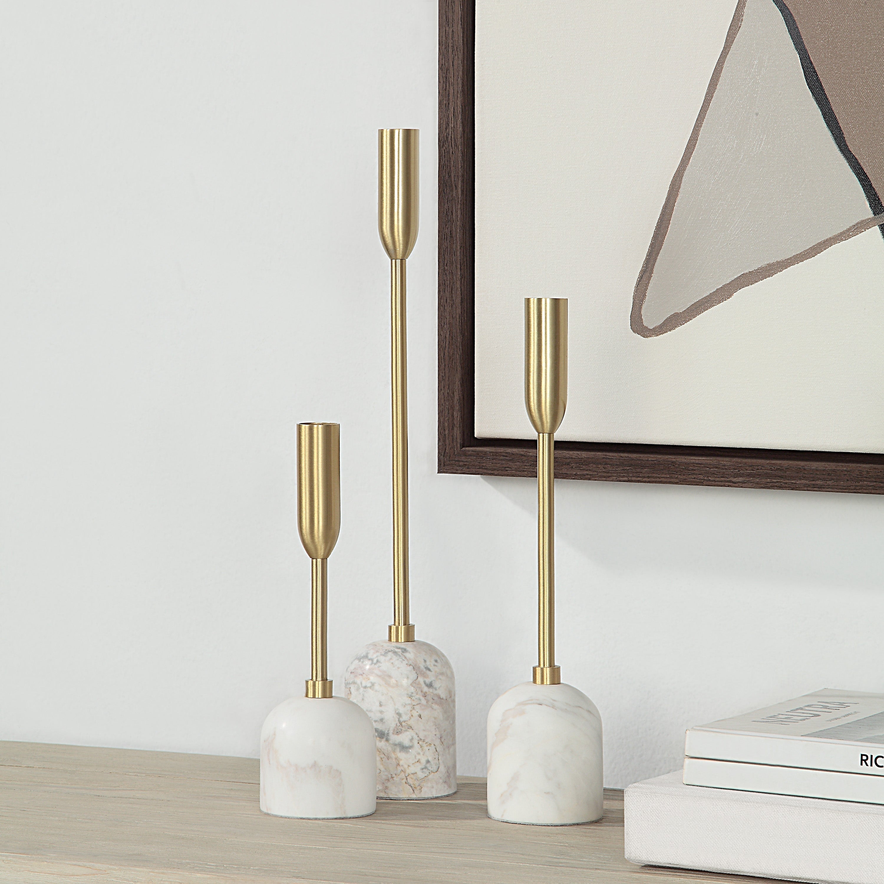 Renwil Marchesa Indoor Iron Set of 3 Tapered Candle Holder - Satin Brass
