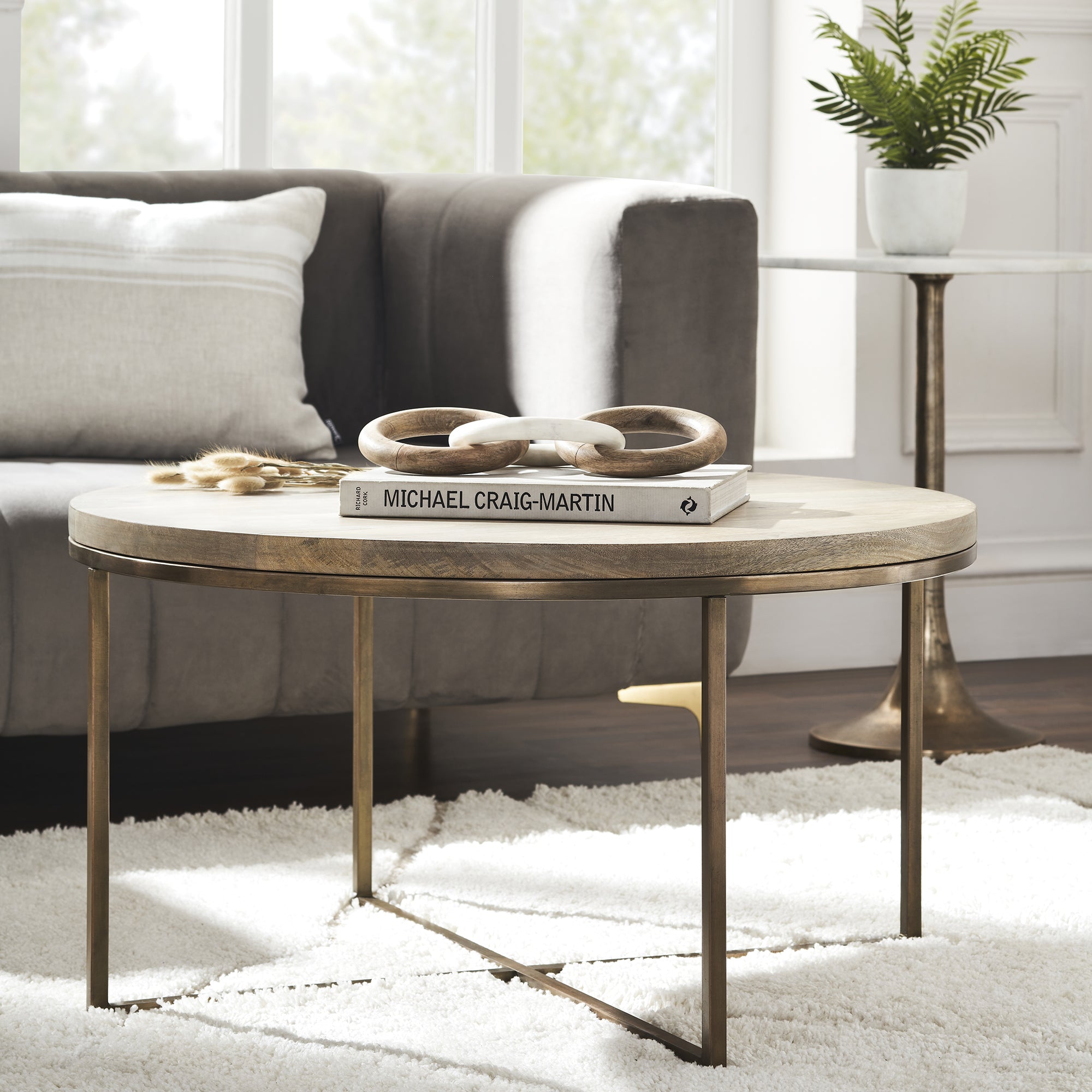 Renwil Liana Indoor Mango Wood Table - Antique Brass