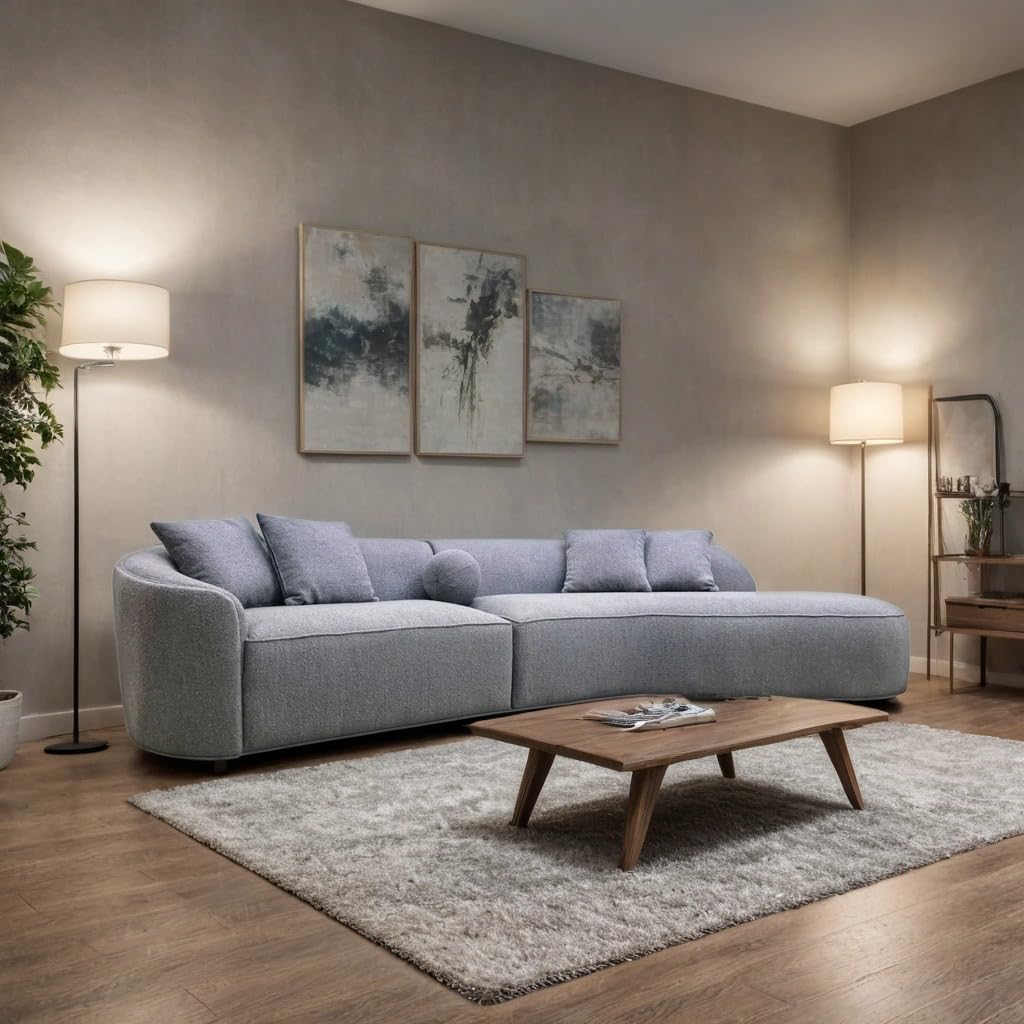Pebble 3 Seater Boucle Sofa in Grey – Modern Curved Sofa for Living Room, Stylish Textured Fabric Couch for Comfort & Elegance