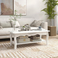 Two-Tier White Coffee Table  Modern Living Room Table with Storage Shelves