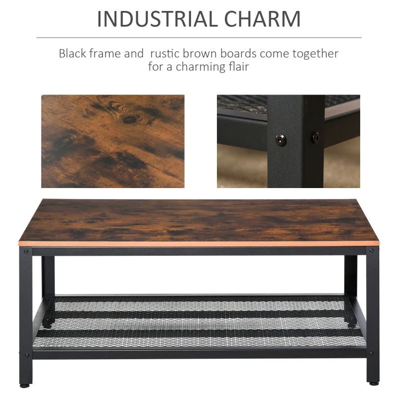 Rustic Brown Coffee Table  Modern Wooden Living Room Centre Table UK