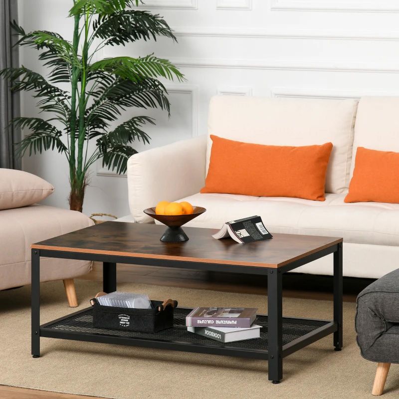 Rustic Brown Coffee Table  Modern Wooden Living Room Centre Table UK