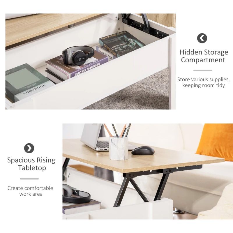 Lift Top Coffee Table with Storage – White & Oak | Modern Space-Saving Living Room Furniture UK
