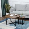 Industrial Round Nesting Coffee Table Set of 2 Rustic Brown  Modern Living Room Furniture UK