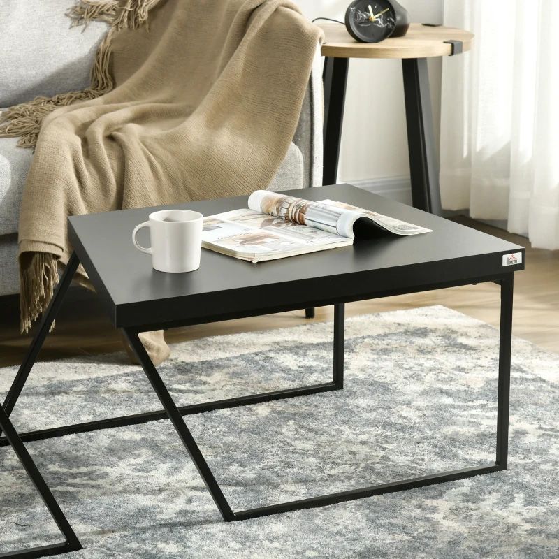 2 Piece Coffee Table Set – Rustic Brown & Black | Modern Industrial Living Room Furniture UK