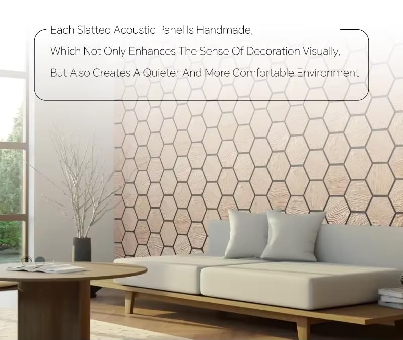 Hexagon Wood Acoustic Wall Panels – Sound-Absorbing Decorative Wooden Panelling with Felt Back – Easy DIY Installation Set of 4 (65.5cm x 80 cm x 2cm)