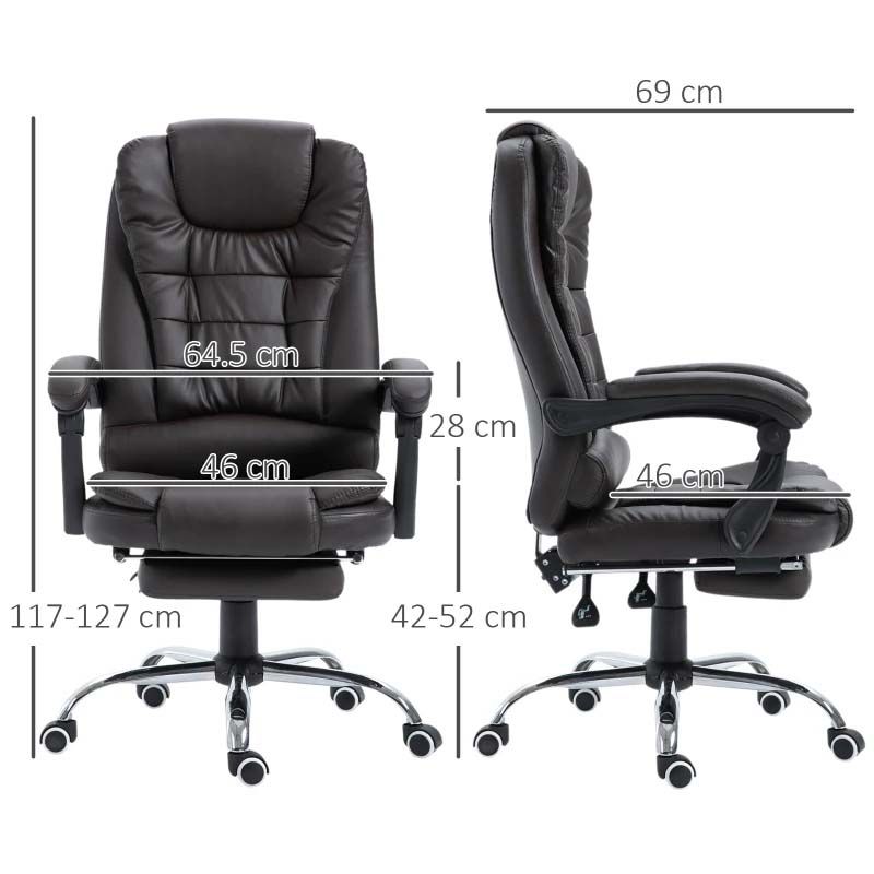 Brown Executive Office Chair with Footrest – Comfortable Reclining Leather Desk Chair for Home Office