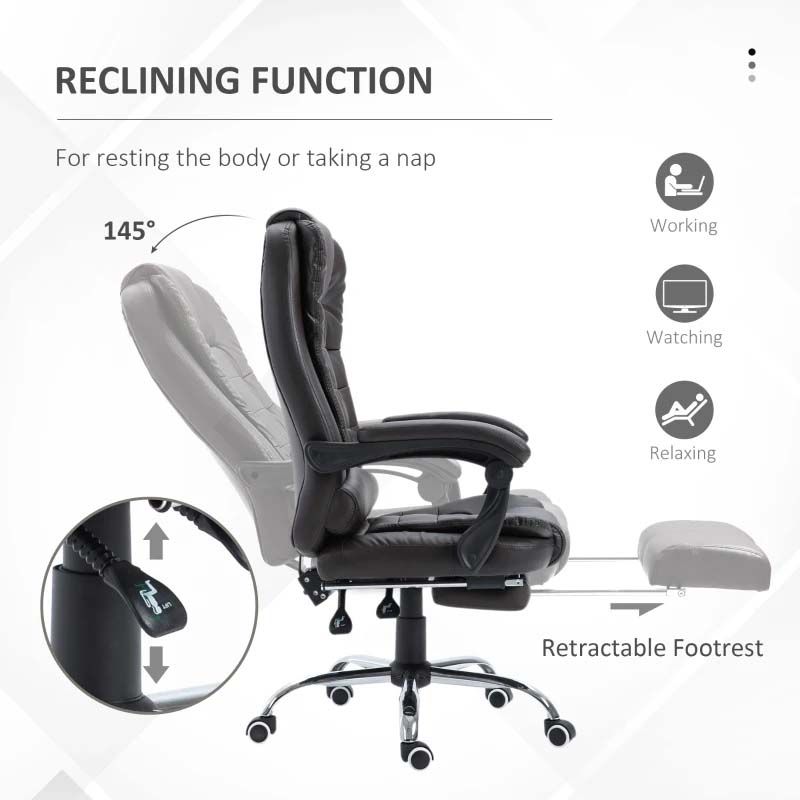Brown Executive Office Chair with Footrest – Comfortable Reclining Leather Desk Chair for Home Office