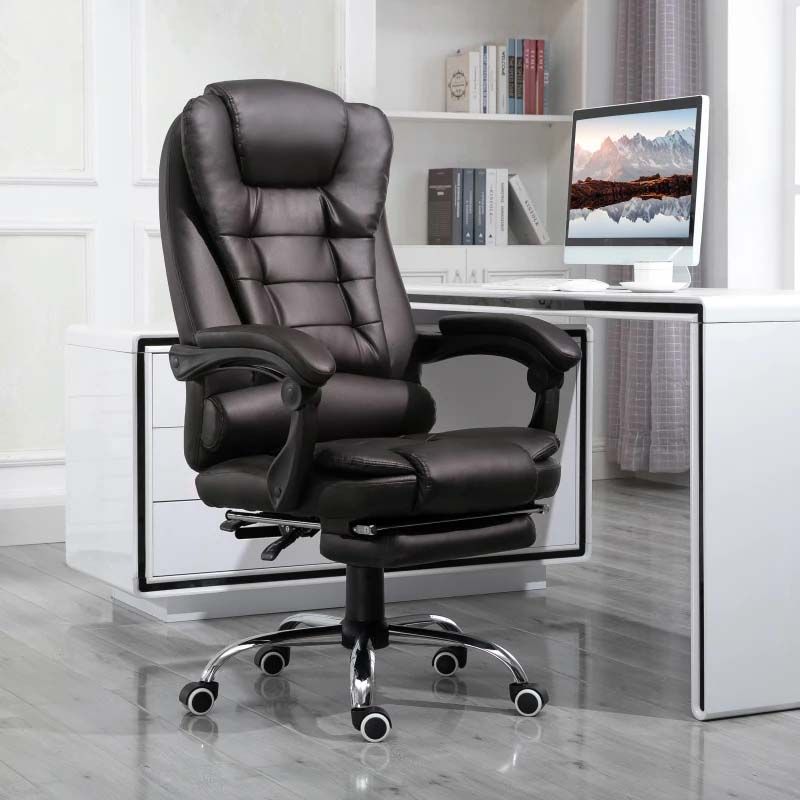 Brown Executive Office Chair with Footrest – Comfortable Reclining Leather Desk Chair for Home Office