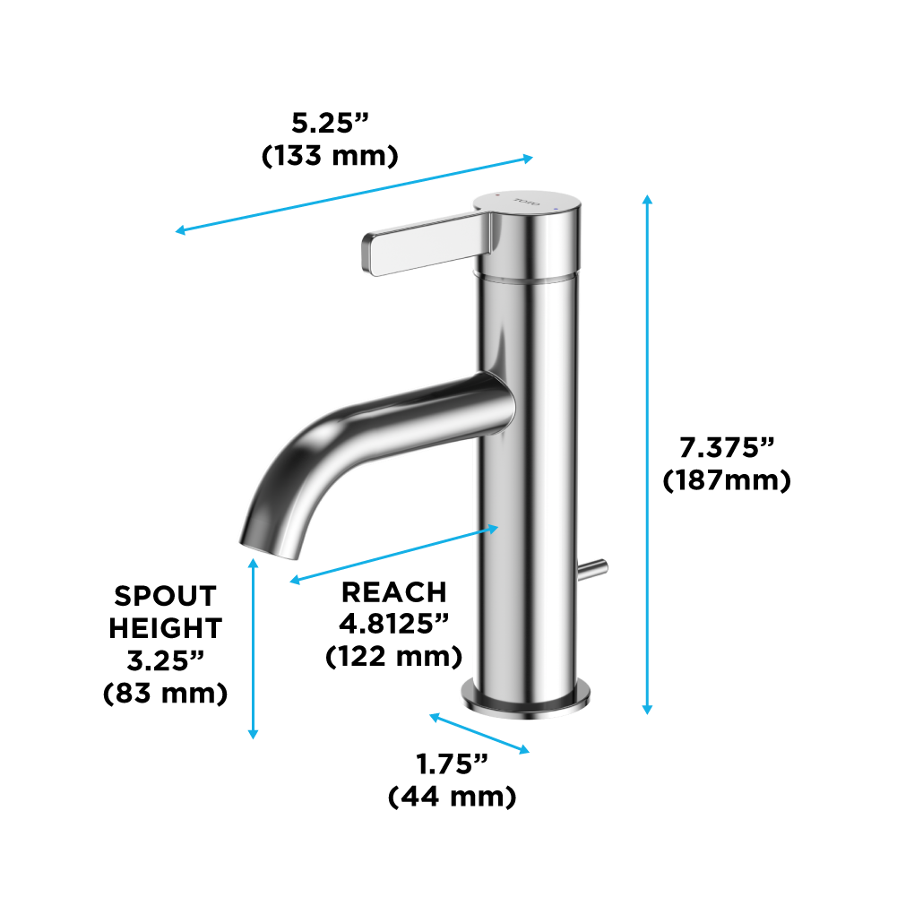 TOTO GF Series 1.2 GPM Single Handle Bathroom Sink Faucet with Comfort Glide Technology and Drain Assembly