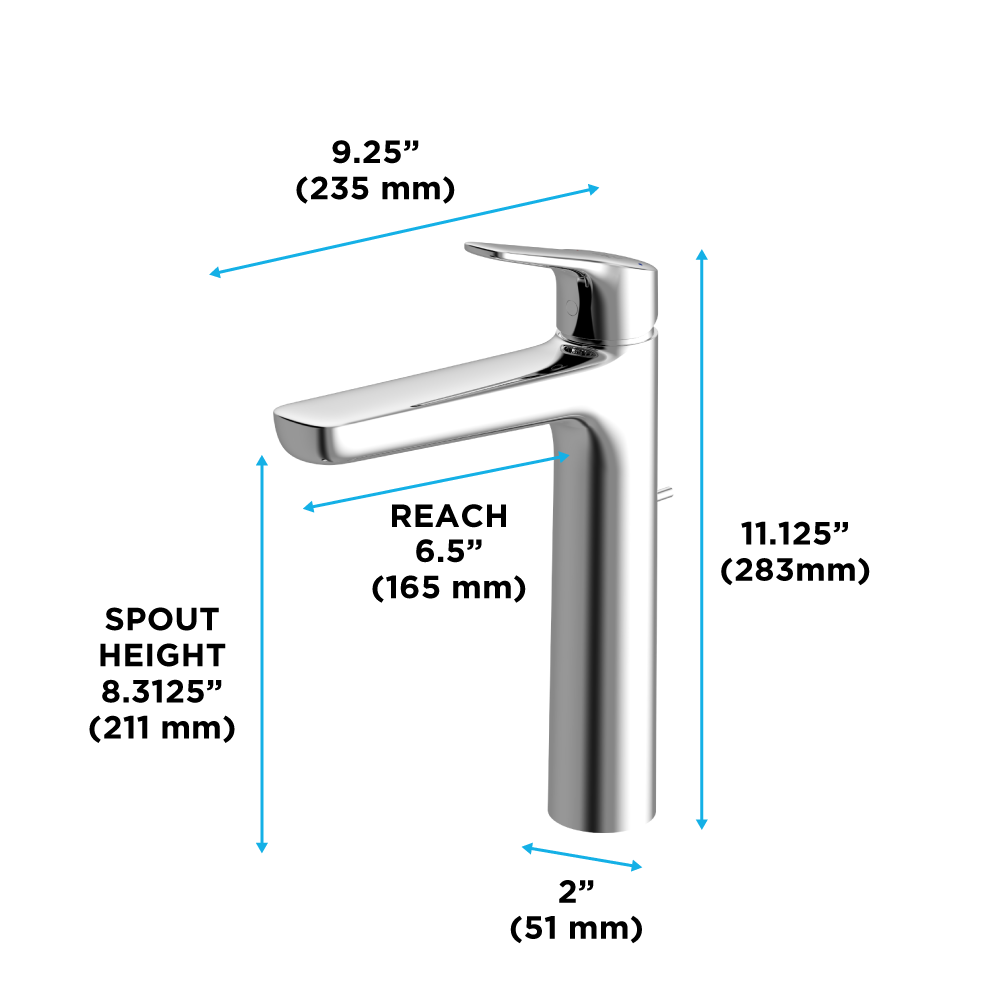 TOTO GS Series 1.2 GPM Single Handle Bathroom Faucet For Vessel Sink with Comfort Glide Technology and Drain Assembly