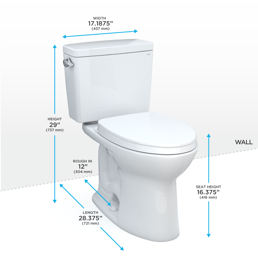 TOTO Drake Two Piece Elongated 1.6 GPF Tornado Flush Toilet with Cefiontect and Softclose Seat - Washlet+ Ready