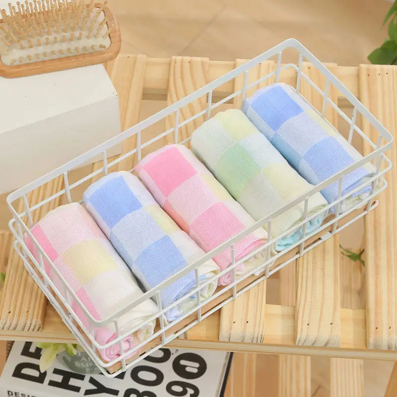 Super Soft Cotton Hand Towel – Color Grid Gauze Design (1PC)