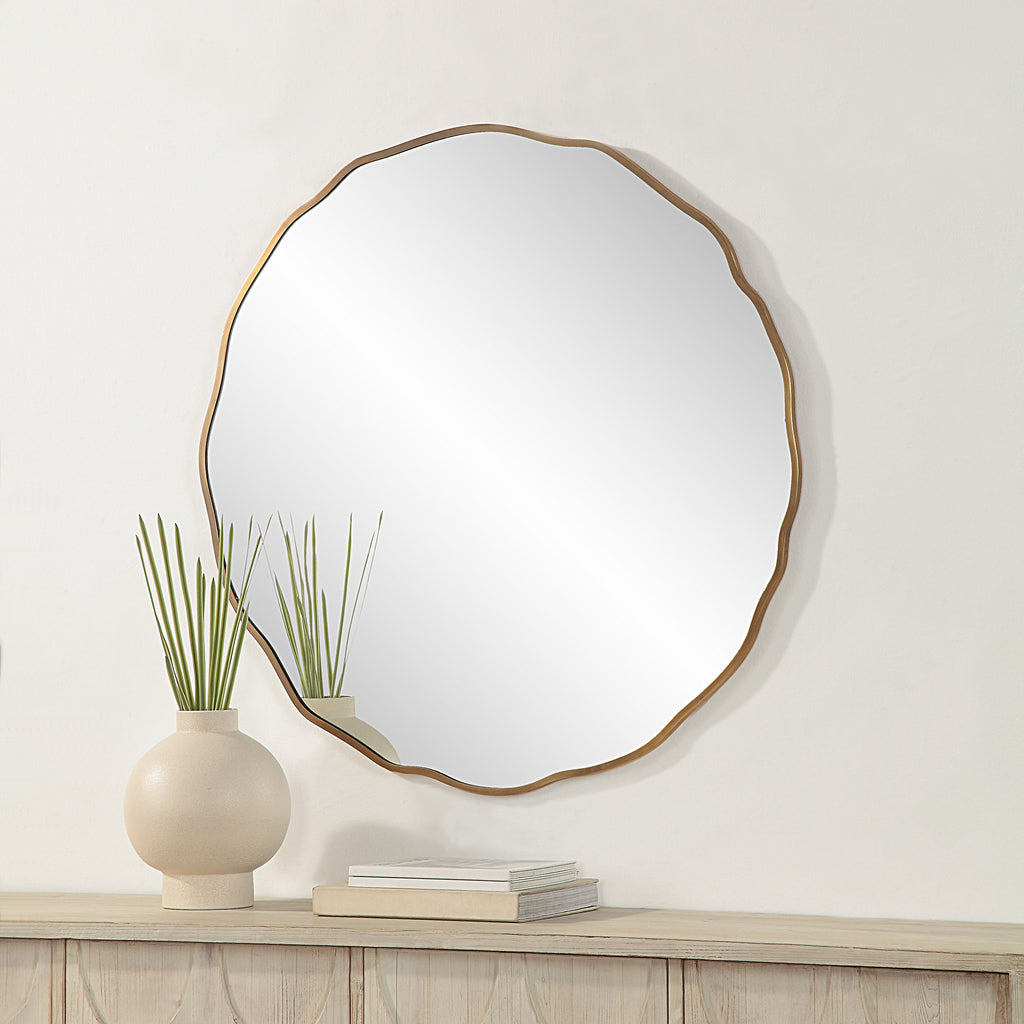 Renwil Bern 40" Tall Round Irregular Mirror - Antique Brushed Brass