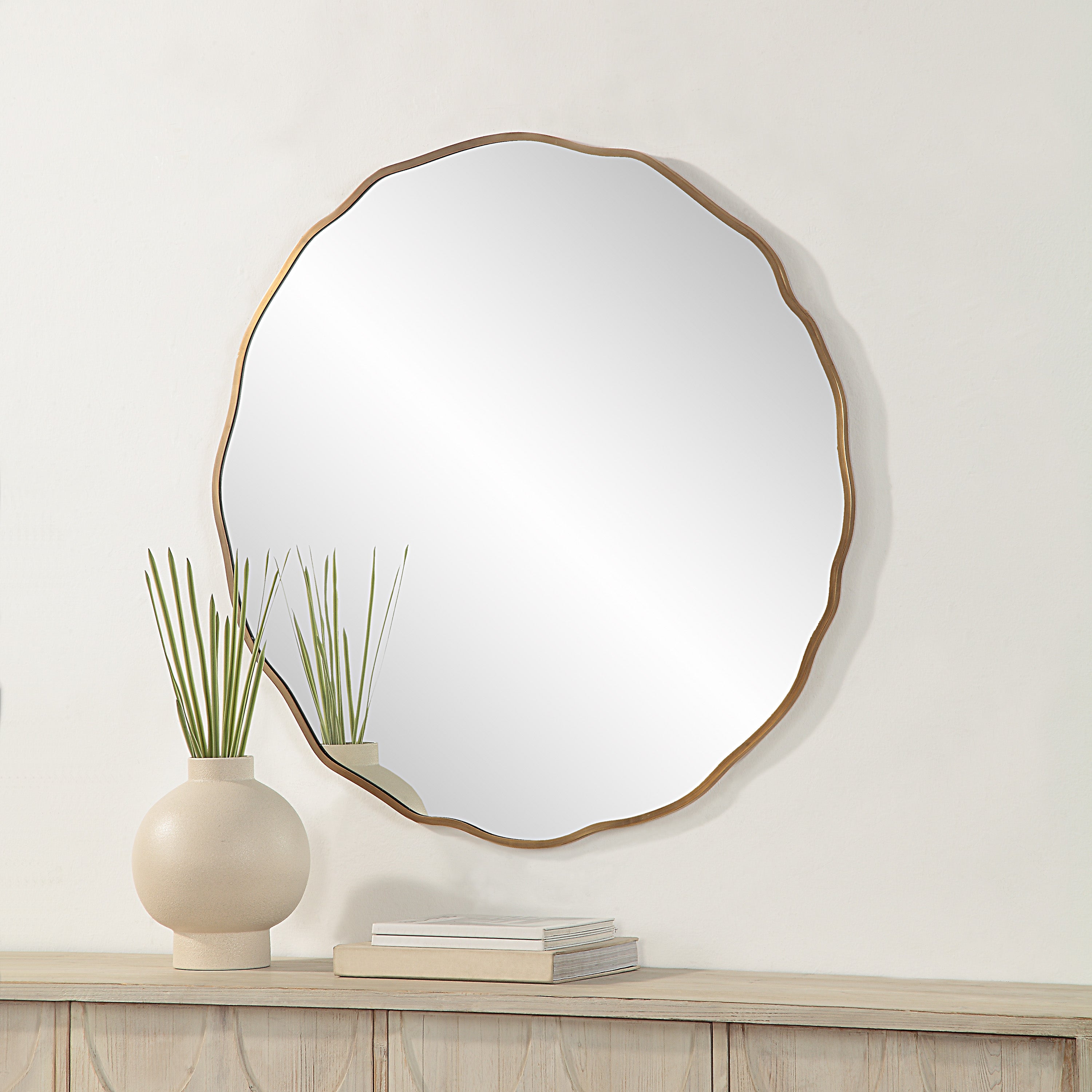 Renwil Bern 40" Tall Round Irregular Mirror - Antique Brushed Brass