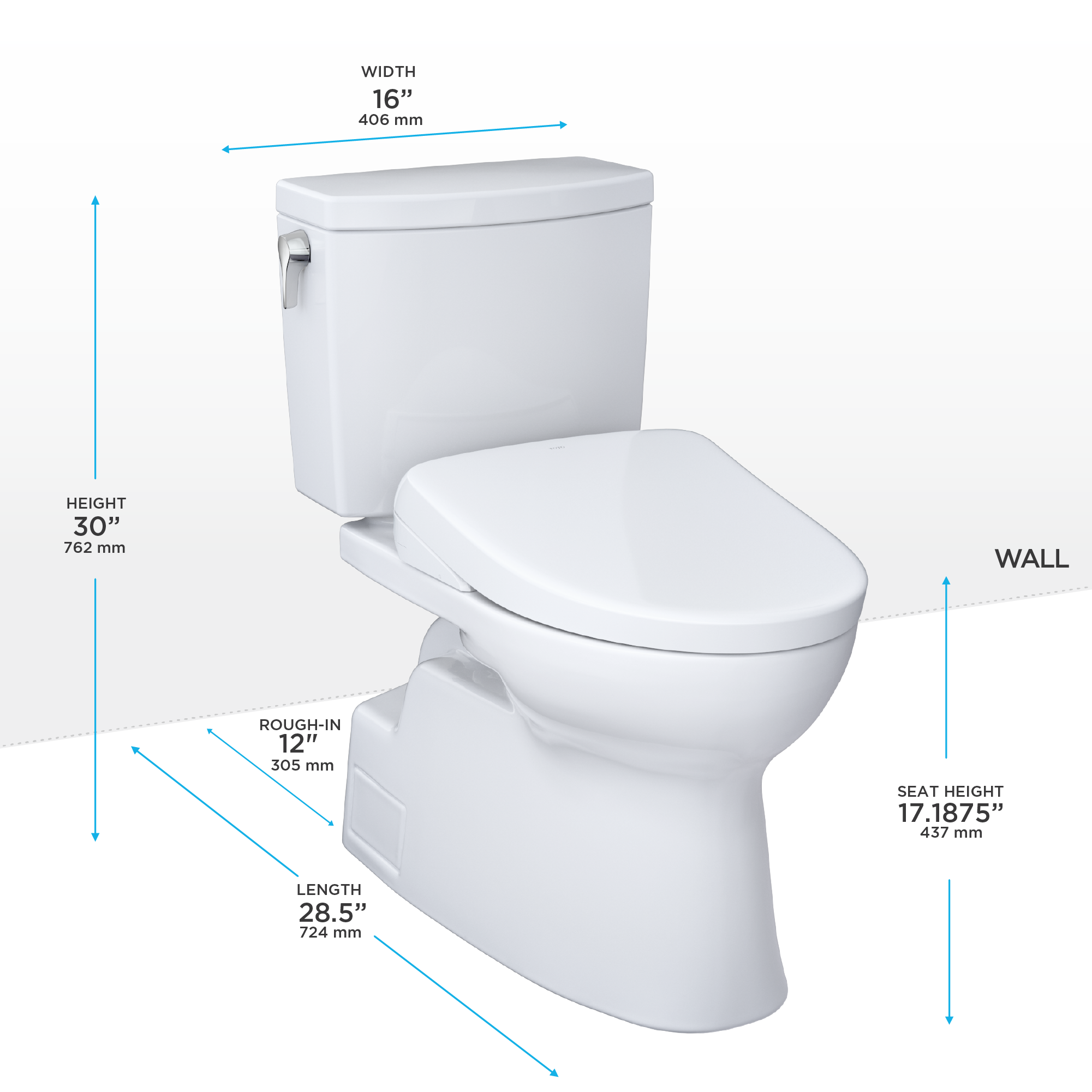TOTO Washlet+ Vespin II 1G Two Piece Elongated 1.0 GPF Toilet and Washlet+ S7 Contemporary Bidet Seat