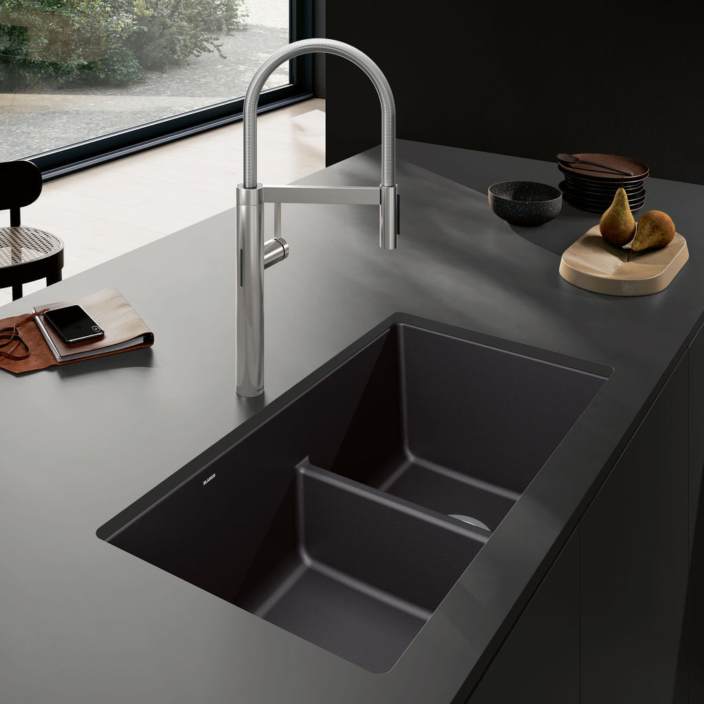 Blanco Precis Silgranit 33" 60/40 Reversible Double Bowl Undermount Kitchen Sink with Low Divide