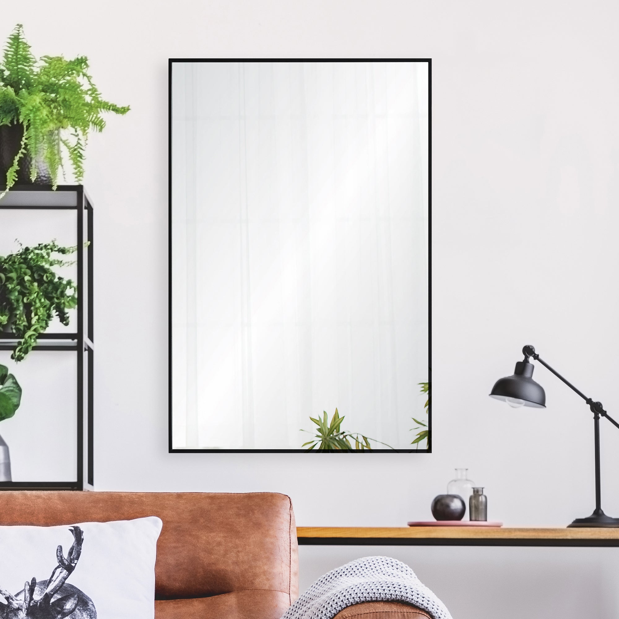 Renwil Reynolds 35.5" Tall Rectangle Wall Mirror - Black