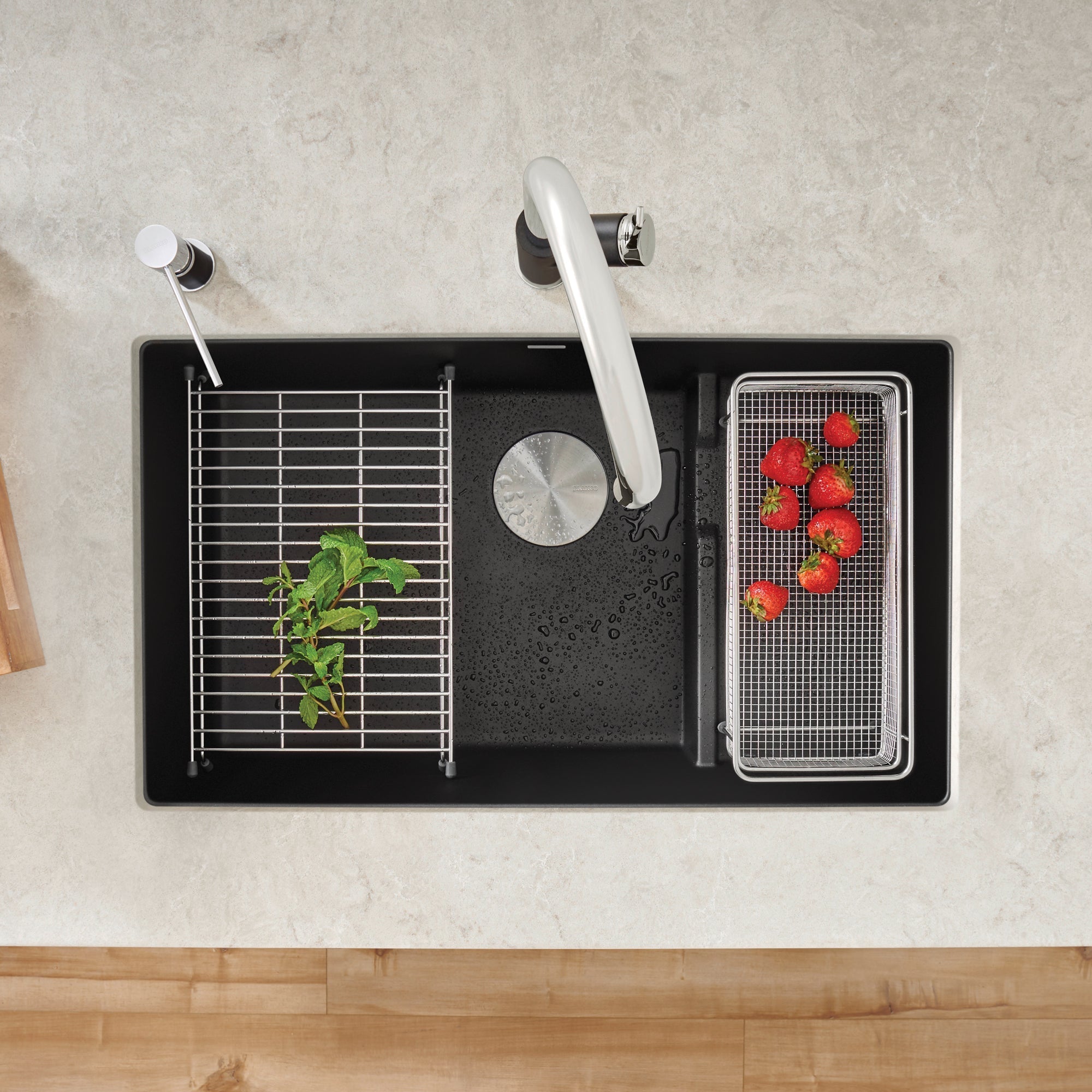 Blanco Precis Cascade Silgranit 29" Single Bowl Undermount Kitchen Sink with Colander