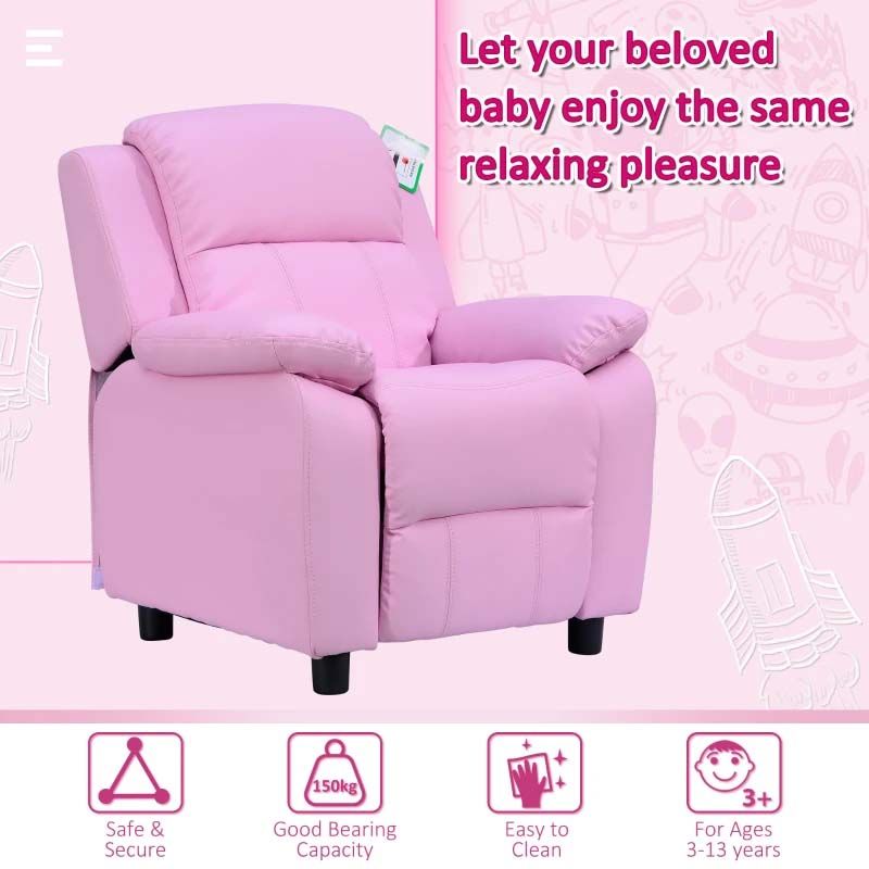 Kids Recliner Armchair with Storage  Comfortable Blue and pink Chair for Children’s Rooms UK