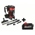 MILWAUKEE Cordless Backpack Vacuum: 55 cfm Vacuum Air Flow, 15.2 lb Wt, 76 dB Sound Level