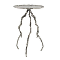 24 Inch Accent Table, Aluminum Metal Branch Tripod Legs, Antique Silver, Saltoro Sherpi