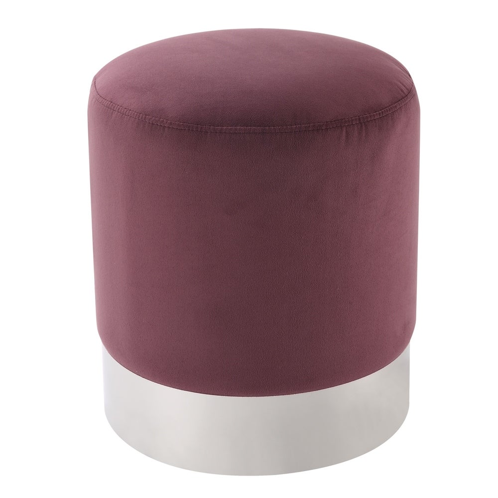 Inspired Home Sadie Velvet Ottoman Round with Metal Base