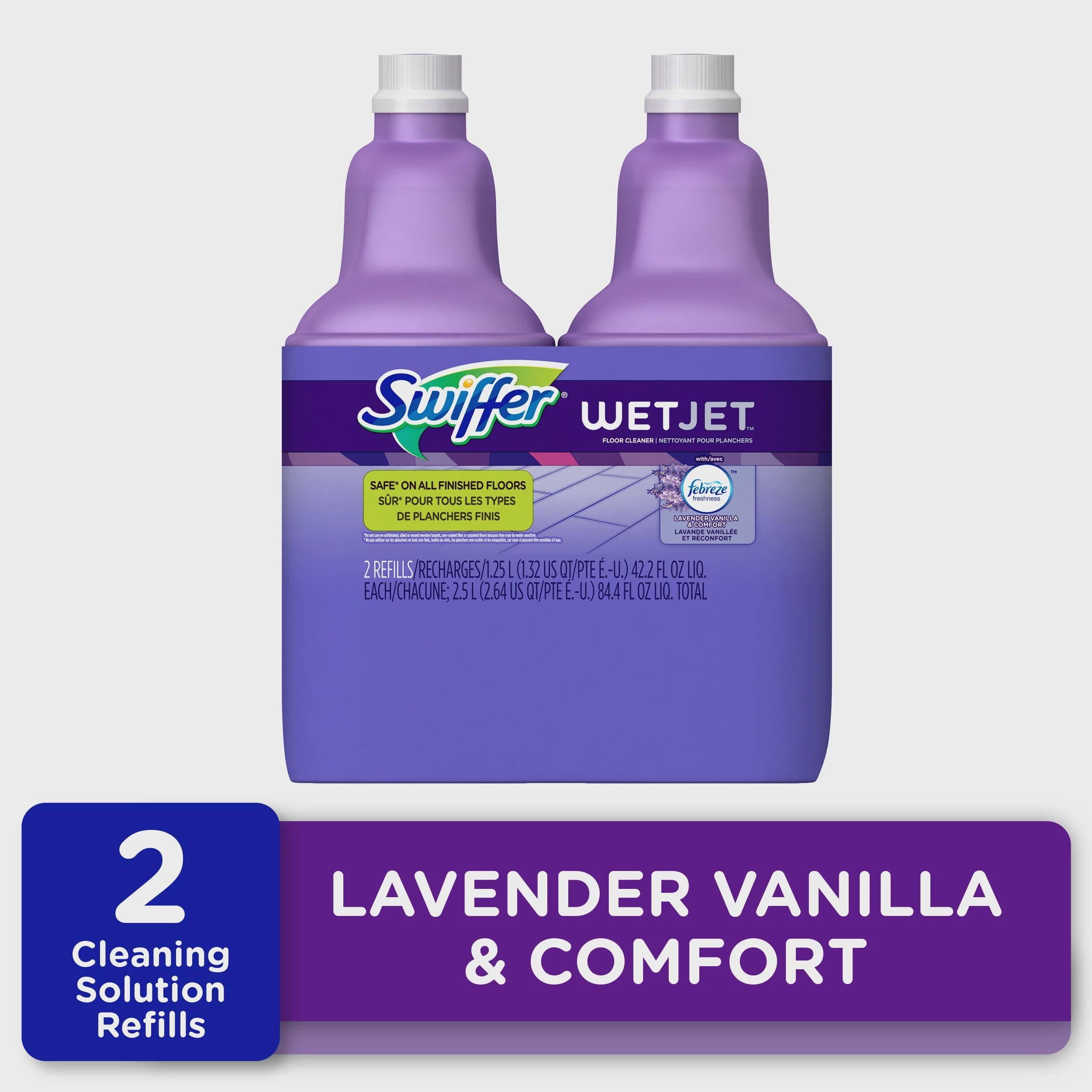 Swiffer WetJet Spray Mop Multi-Purpose and Hardwood Liquid Floor Cleaner Solution Refill, Lavender Vanilla & Comfort, 1.25 Liter (2 Pack)